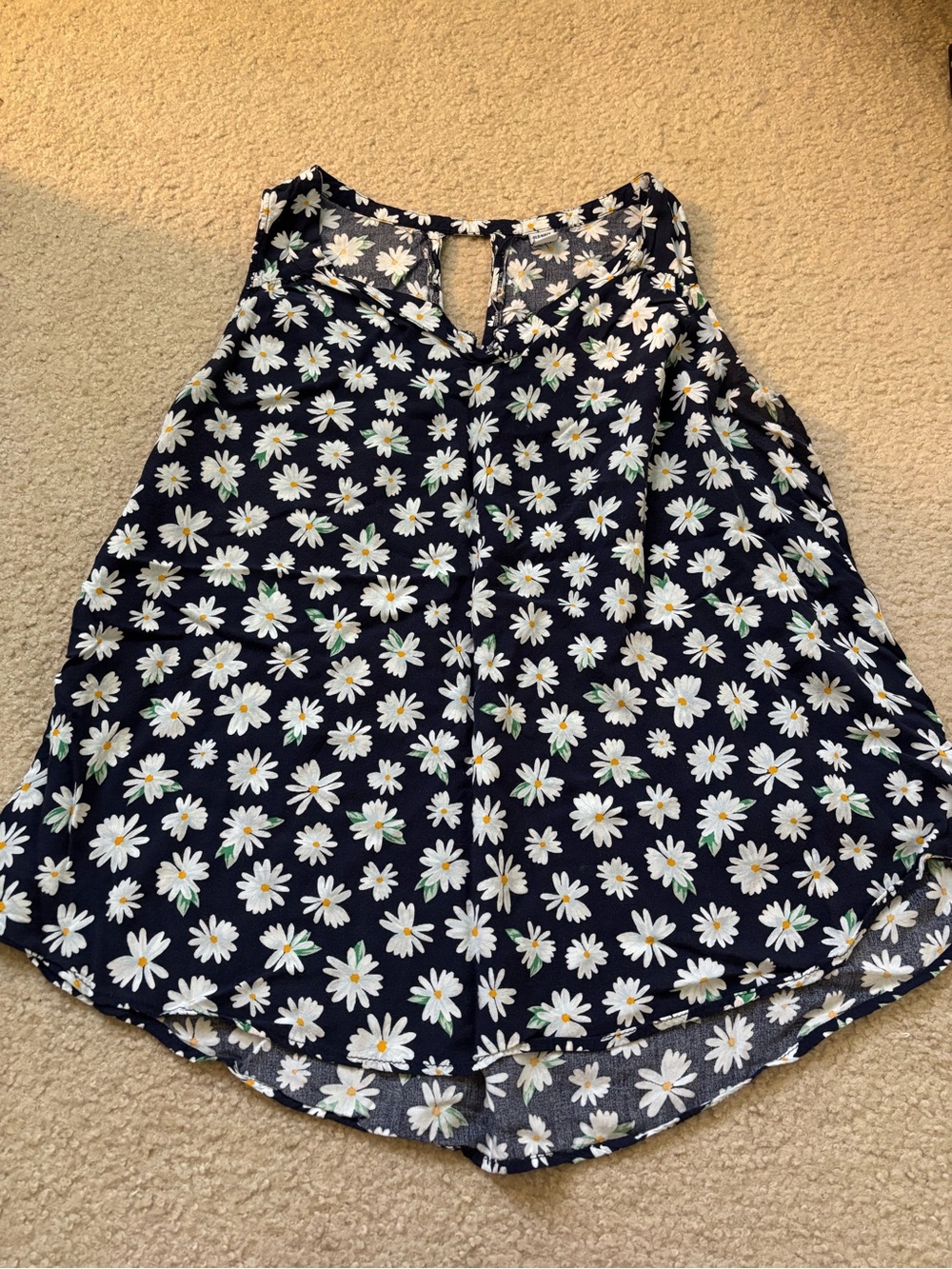 Navy Daisy Print Sleeveless Blouse